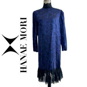 HANAE MORI DRESS SILK VTG 80’s Sz 6 PURPLE BLACK WHIMSIGOTH SOPHISTICATED